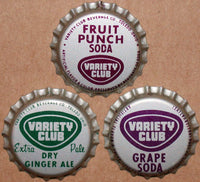 Vintage soda pop bottle caps VARIETY CLUB Collection of 3 different cork lined