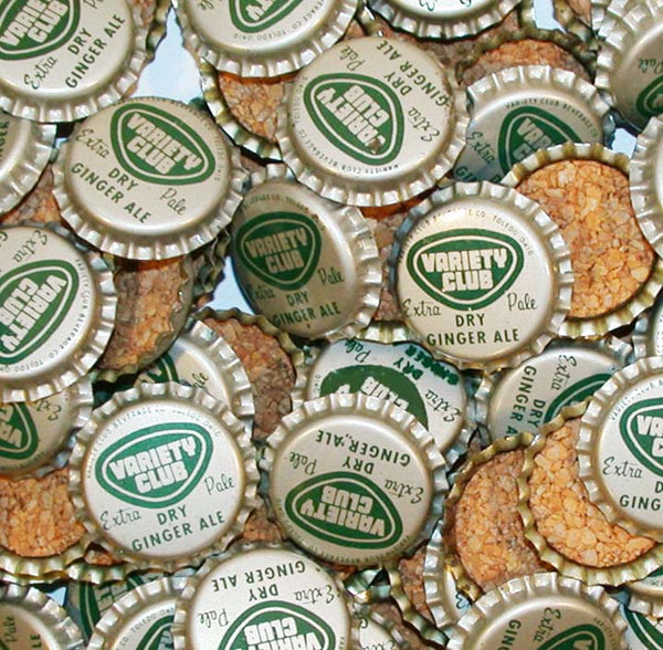 Soda pop bottle caps Lot of 12 VARIETY CLUB GINGER ALE cork lined new old stock