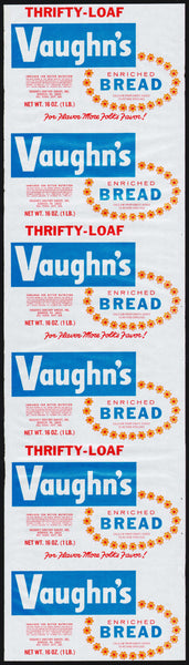 Vintage bread wrapper VAUGHNS Thrifty Loaf Sanitary Bakery Berwick PA unused
