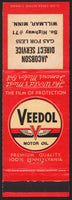 Vintage matchbook cover VEEDOL MOTOR OIL Jacobson Service Willmar Minnesota