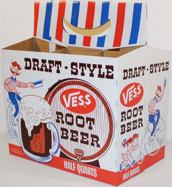 Vintage soda pop bottle carton VESS ROOT BEER 1966 high wheeled bicycle pictured