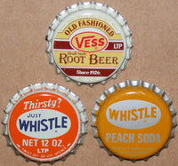 Vintage soda pop bottle caps VESS WHISTLE Collection of 3 different unused condition