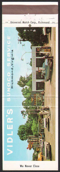 Vintage matchbook cover VIDLERS SUNOCO SERVICE gas oil full length Richmond VA