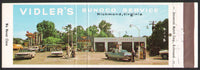 Vintage matchbook cover VIDLERS SUNOCO SERVICE gas oil full length Richmond VA
