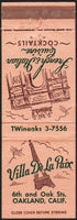 Vintage matchbook cover VILLA DE LA PAIX Eiffel Tower picture Oakland California