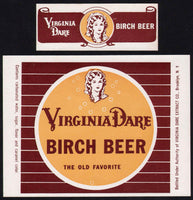 Vintage soda pop bottle label VIRGINIA DARE BIRCH BEER Brooklyn NY unused n-mint