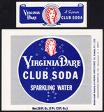 Vintage soda pop bottle label VIRGINIA DARE CLUB SODA Hammonton New Jersey n-mint