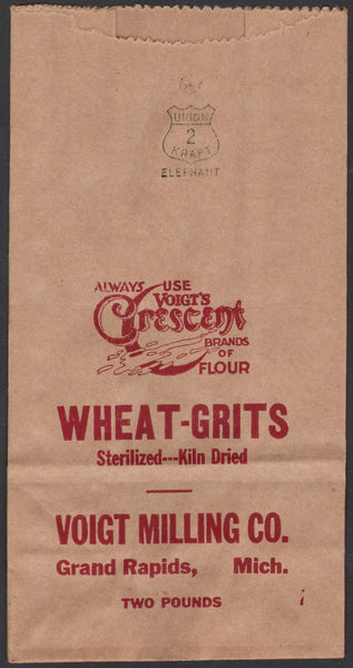 Vintage bag VOIGTS CRESCENT Wheat Grits 2lb Voigt Milling Grand Rapids Michigan