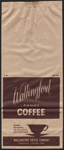 Vintage bag WALLINGFORD FANCY COFFEE cup pictured Cincinnati Dayton Ohio n-mint