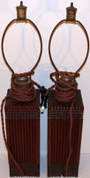 Vintage table lamps EARLY SOLID OAK wood matched pair arts crafts mission style