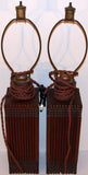 Vintage table lamps EARLY SOLID OAK wood matched pair arts crafts mission style