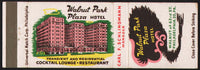 Vintage matchbook cover WALNUT PARK PLAZA HOTEL old hotel pictured Philadelphia