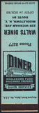 Vintage matchbook cover WALTS DINER picturing the old diner Middletown New York