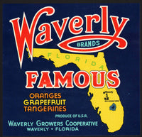 Vintage label WAVERLY FAMOUS fruit crate Florida Bok Singing Tower pictured n-mint+