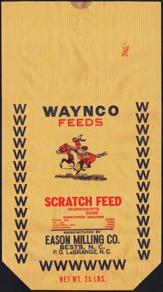 Vintage bag WAYNCO SCRATCH FEED indian on horse Eason Milling Bests North Carolina