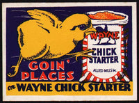 Vintage label WAYNE CHICK STARTER chicken pictured Allied Mills unused n-mint+