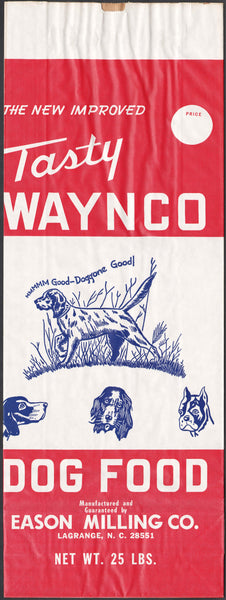 Vintage bag WAYNCO DOG FOOD dogs pictured Eason Milling Lagrange North Carolina