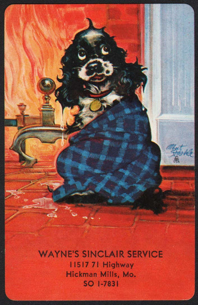 Vintage playing card WAYNES SINCLAIR SERVICE gas oil Butch dog Hickman Mills MO