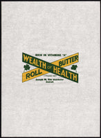 Vintage wrapper WEALTH OF HEALTH BUTTER 4 leaf clover Joseph Kay Detroit unused
