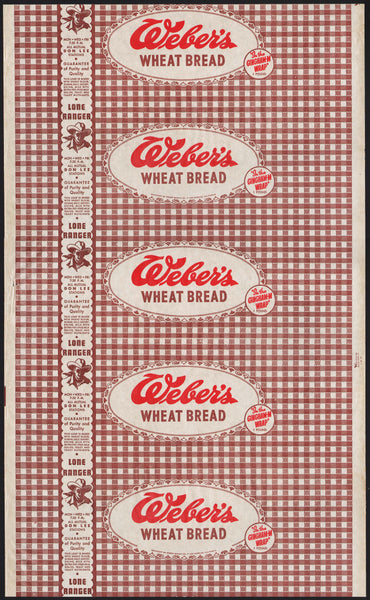 Vintage bread wrapper WEBERS WHEAT Los Angeles California dated 1943 Lone Ranger