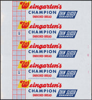 Vintage bread wrapper WEINGARTENS CHAMPION Houston Texas dated 1961 unused n-mint