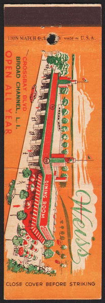 Vintage matchbook cover WEISS full length restaurant pictured Broad Channel LI