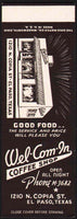 Vintage matchbook cover WEL COM IN COFFEE SHOP El Paso Texas salesman sample