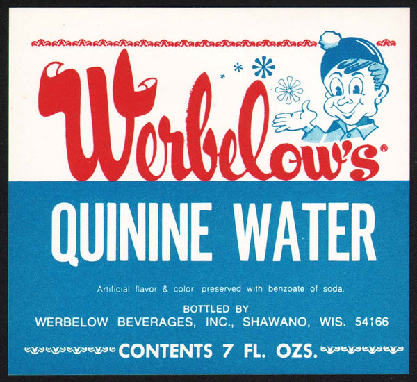Vintage soda pop bottle label WERBELOWS QUININE WATER leprechaun Shawano Wisconsin
