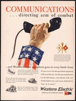 Vintage magazine ad WESTERN ELECTRIC COMMUNICATIONS 1942 Army Navy pennant WWII