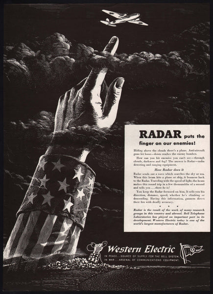 Vintage magazine ad WESTERN ELECTRIC Radar from 1943 Uncle Sam finger pointing