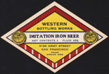 Vintage soda pop bottle label WESTERN IRON BEER San Francisco California n-mint+
