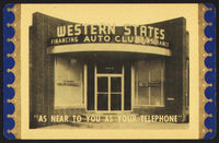 Vintage playing card WESTERN STATES AUTO CLUB with blue border building pictured