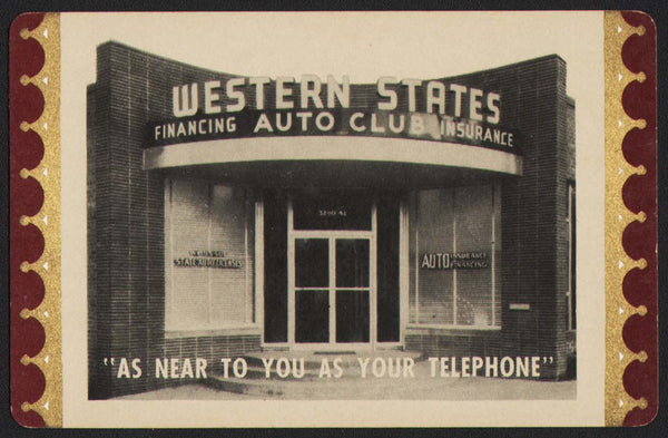 Vintage playing card WESTERN STATES AUTO CLUB maroon border building pictured