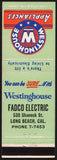 Vintage matchbook cover WESTINGHOUSE APPLIANCES Fadco Electric Long Beach California