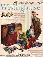 Vintage magazine ad WESTINGHOUSE 1948 Albert Dorne art family radio phonograph