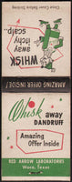 Vintage full matchbook WHISK Away Dandruff Red Arrow Laboratories Waco Texas