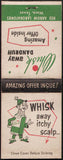 Vintage full matchbook WHISK Away Dandruff Red Arrow Laboratories Waco Texas