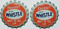 Soda pop bottle caps Lot of 12 THIRSTY JUST WHISTLE plastic lined new old stock