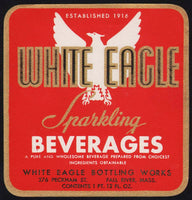 Vintage soda pop bottle label WHITE EAGLE BEVERAGES Fall River Mass unused n-mint+