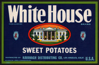 Vintage label WHITE HOUSE SWEET POTATOES Kavanagh Los Angeles California n-mint+