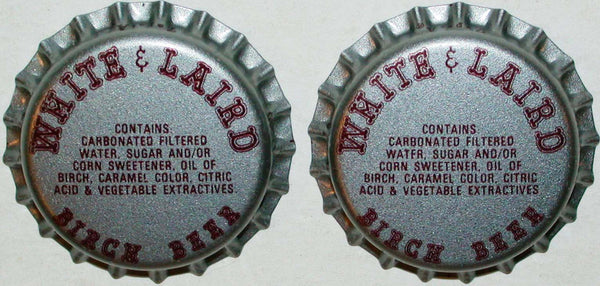 Soda pop bottle caps WHITE and LAIRD BIRCH BEER Lot of 2 unused new old stock
