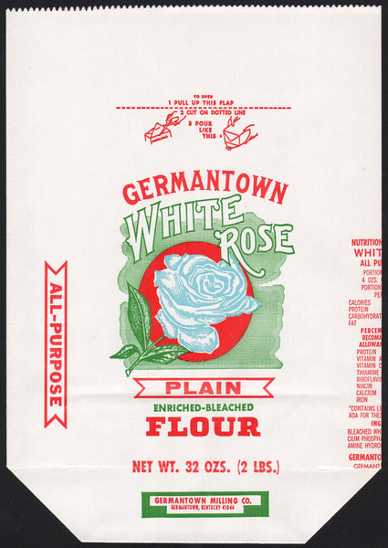 Vintage bag WHITE ROSE Plain Flour rose picture Germantown Milling Kentucky n-mint