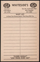 Vintage receipt WHITESIDES IGA Want List Fort Scott Kansas unused n-mint condition