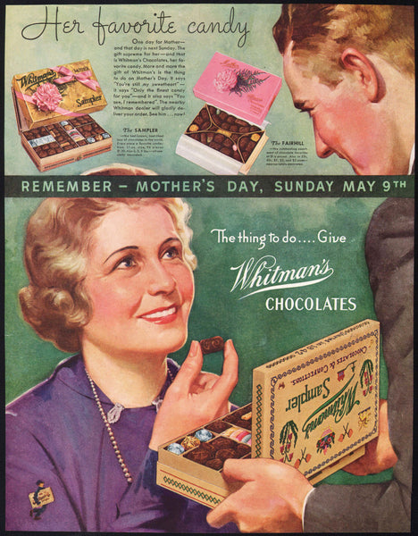 Vintage magazine ad WHITMANS CHOCOLATES 1937 Mothers Day candy boxes pictured