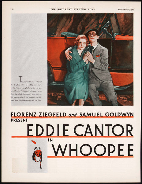 Vintage magazine ad EDDIE CANTOR in WHOOPEE movie from 1930 full color 2 page