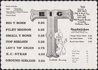 Vintage placemat WILD BILLS BIG T steaks cartoon cowboy Tucson Arizona n-mint