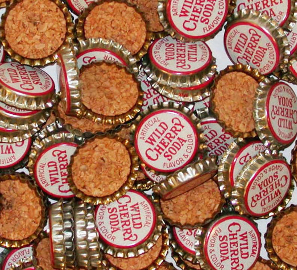 Soda pop bottle caps Lot of 25 WILD CHERRY SODA cork lined unused new old stock