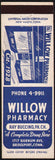 Vintage matchbook cover WILLOW PHARMACY Ray Buccino from Bridgeport Connecticut