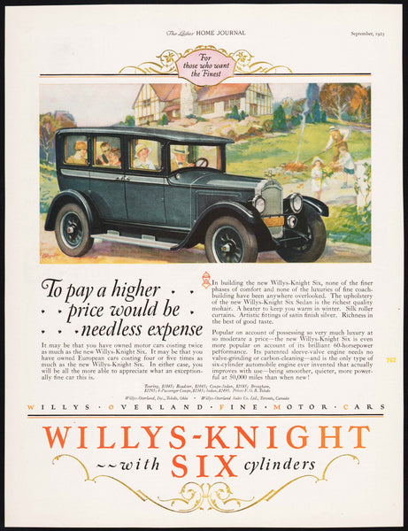 Vintage magazine ad WILLYS KNIGHT SIX Overland from 1925 picturing a green car