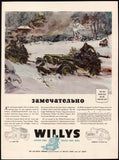 Vintage magazine ad WILLYS OVERLAND JEEP 1943 James Sessions WWII winter scene